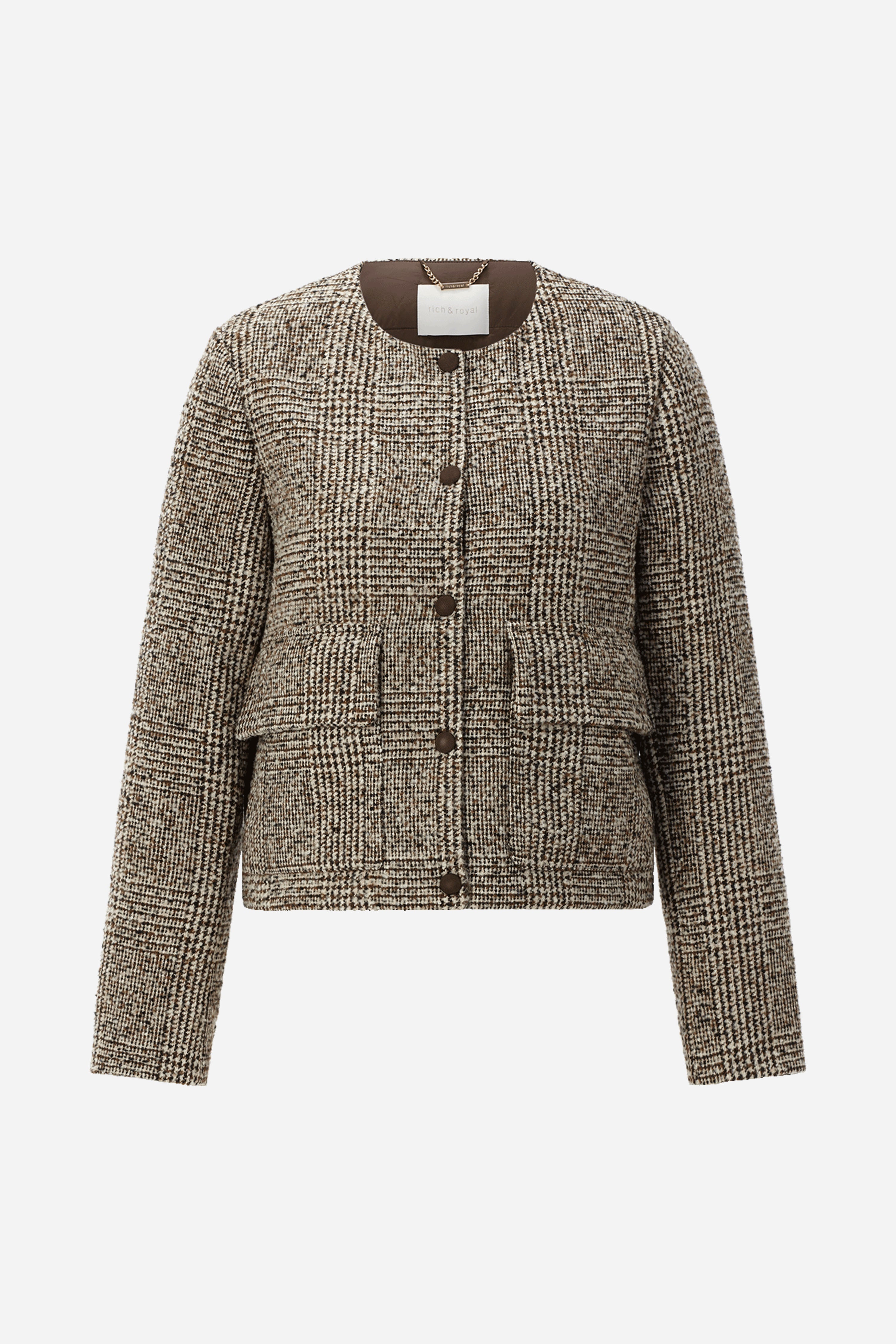 Bouclé-Jacke mit Karo-Muster aus Wollmix-Rich & Royal