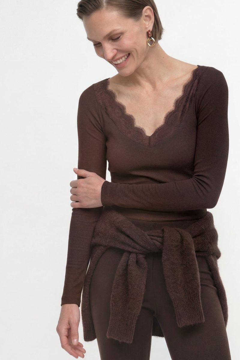 Baumwoll-Longsleeve mit Spitzenausschnitt-Rich & Royal