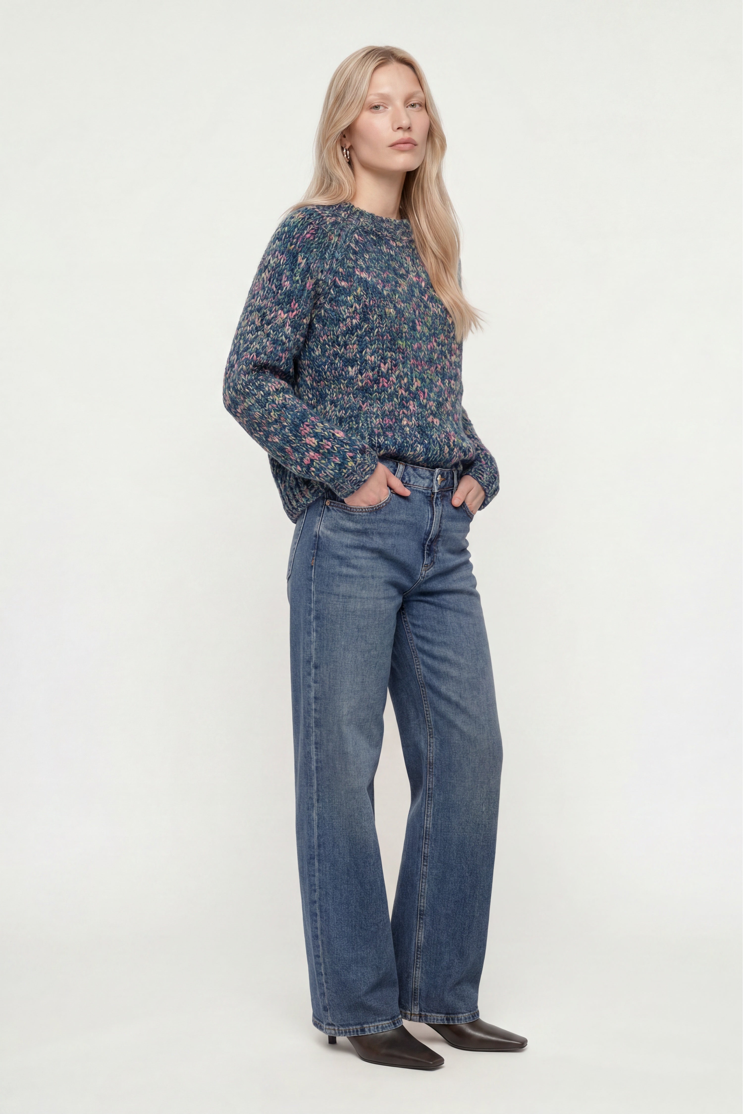 Grobstrick-Pullover in Melange-Optik-Rich & Royal