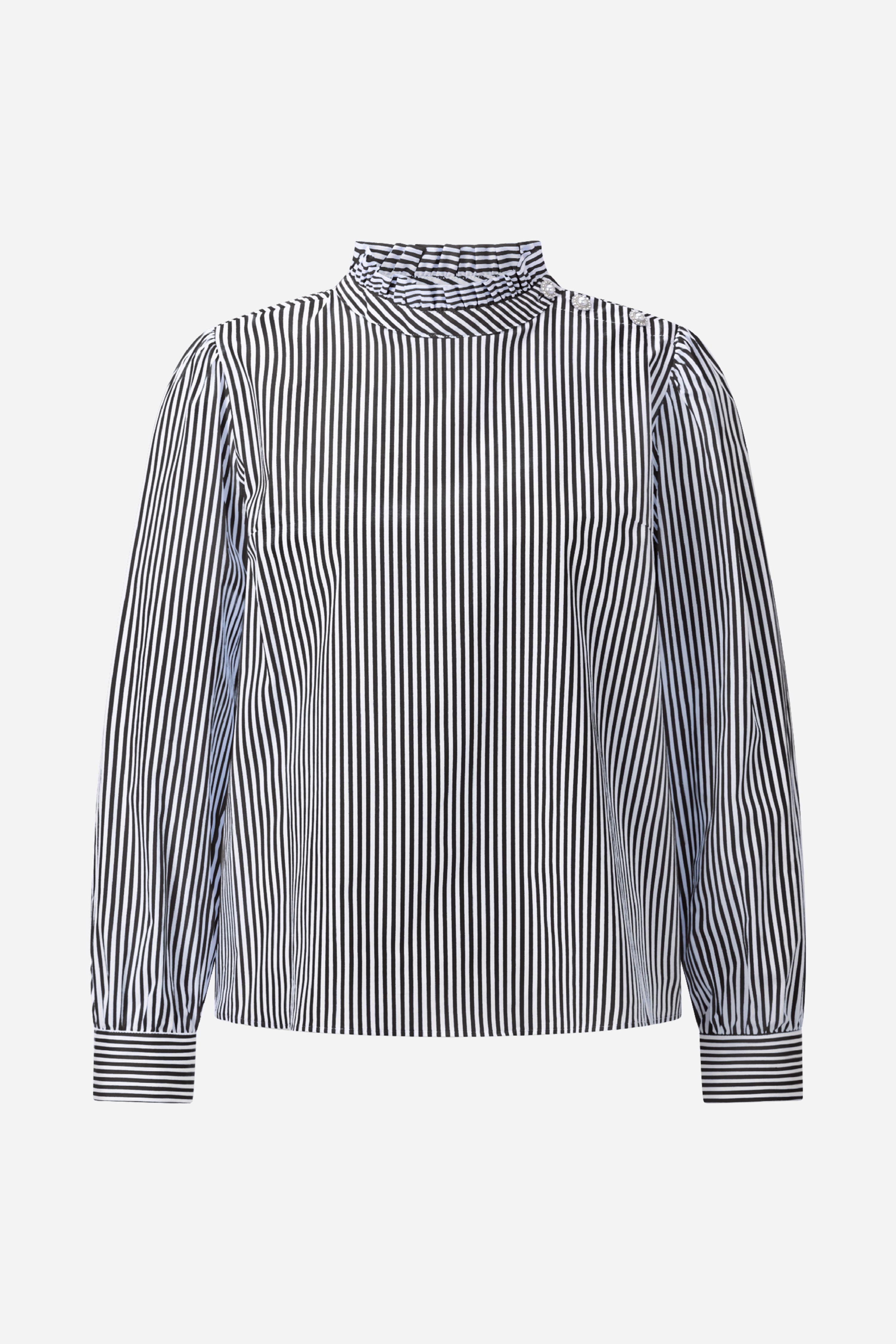 Gestreifte Rüschenbluse mit Stehkragen-Rich & Royal