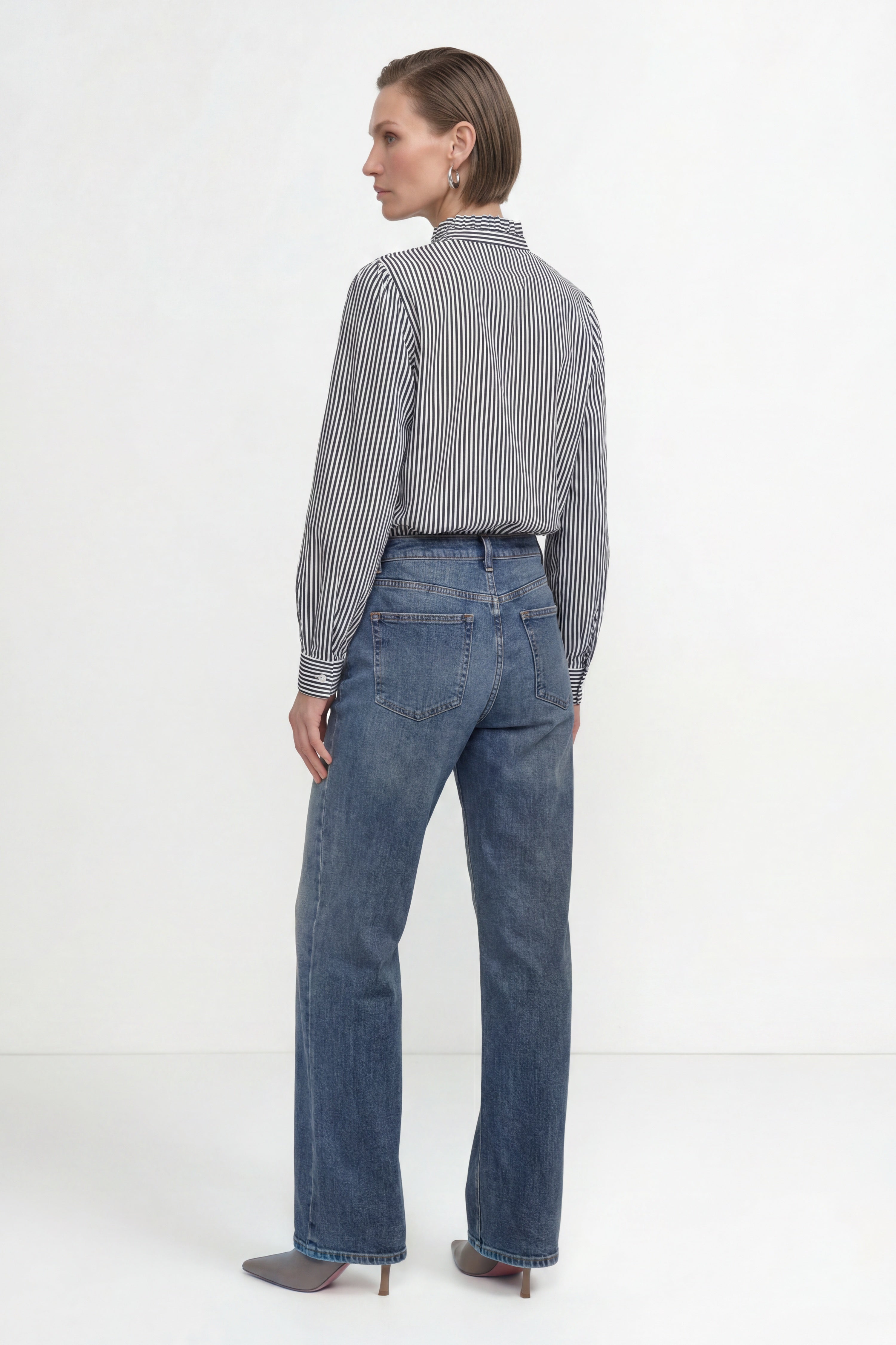 Gestreifte Rüschenbluse mit Stehkragen-Rich & Royal