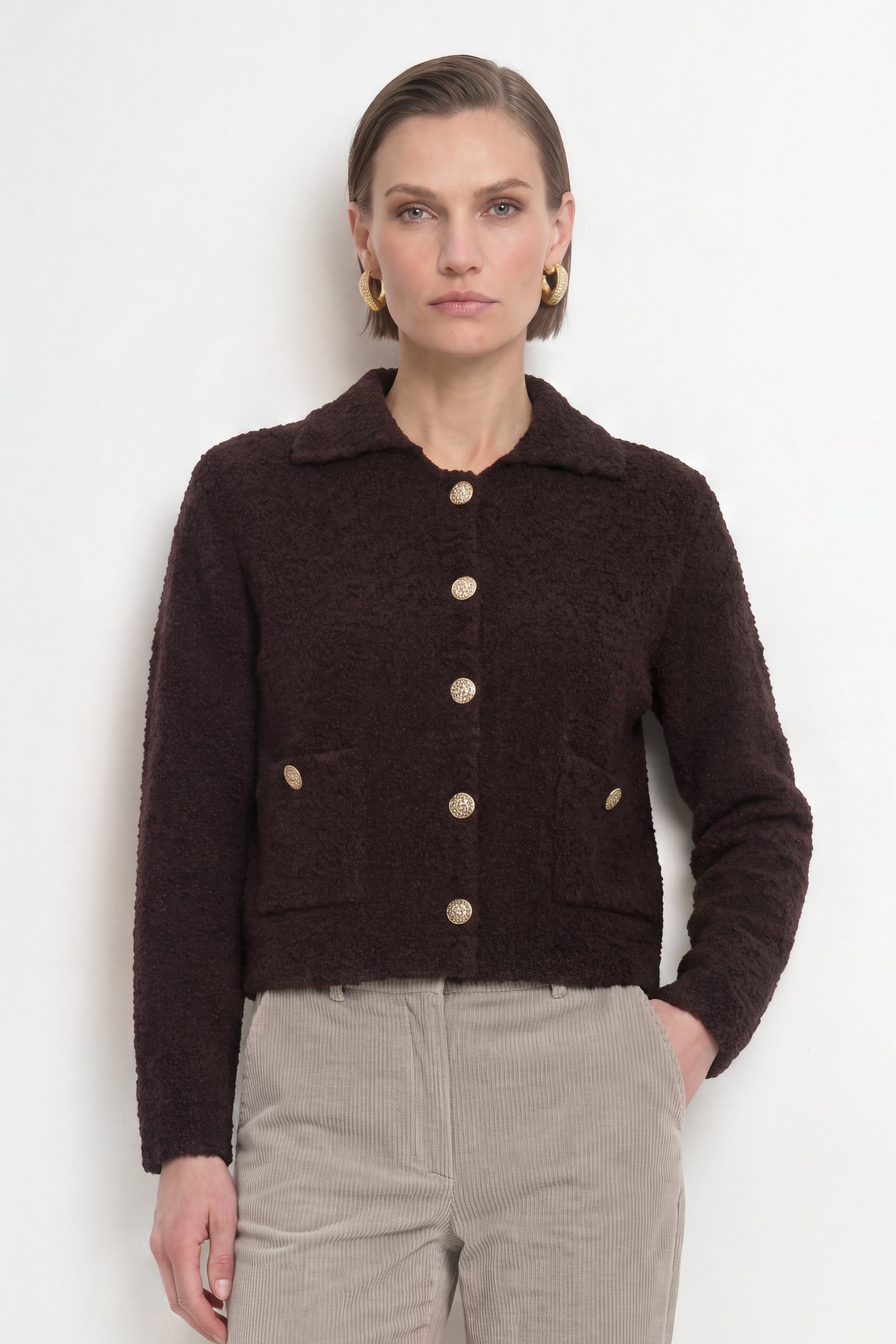 Bouclé-Cardigan mit Polokragen-Rich & Royal