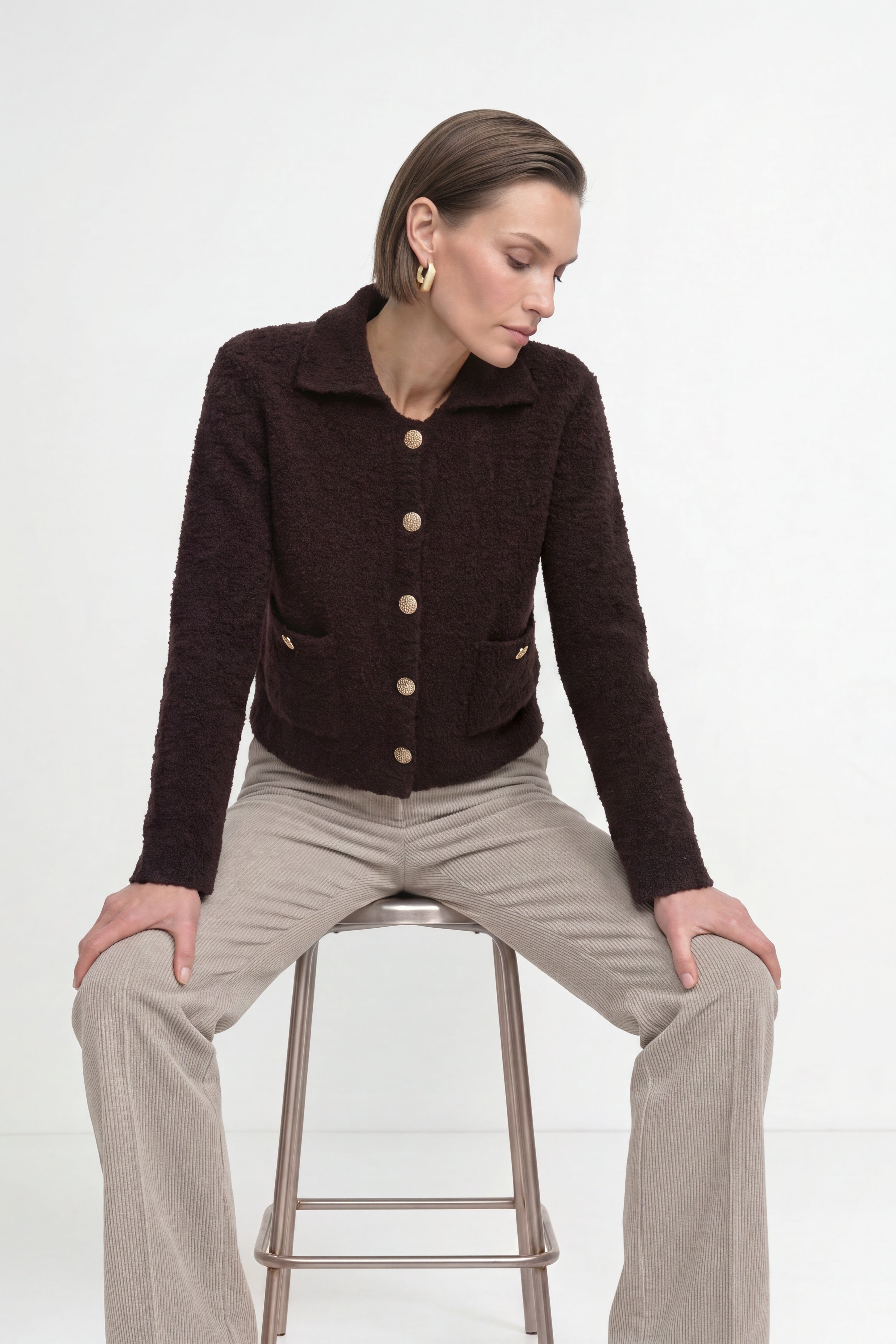 Bouclé-Cardigan mit Polokragen-Rich & Royal