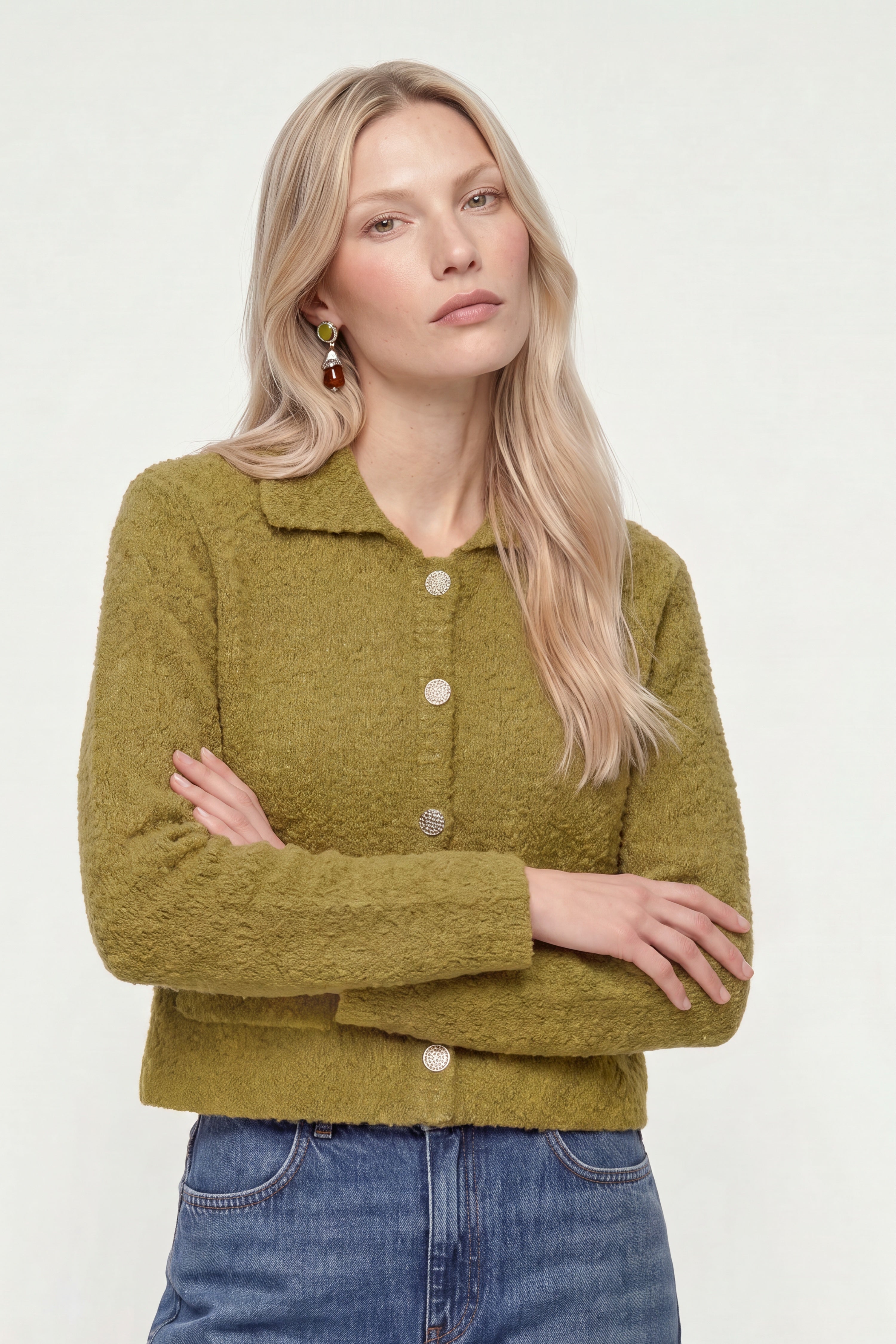 Bouclé-Cardigan mit Polokragen-Rich & Royal