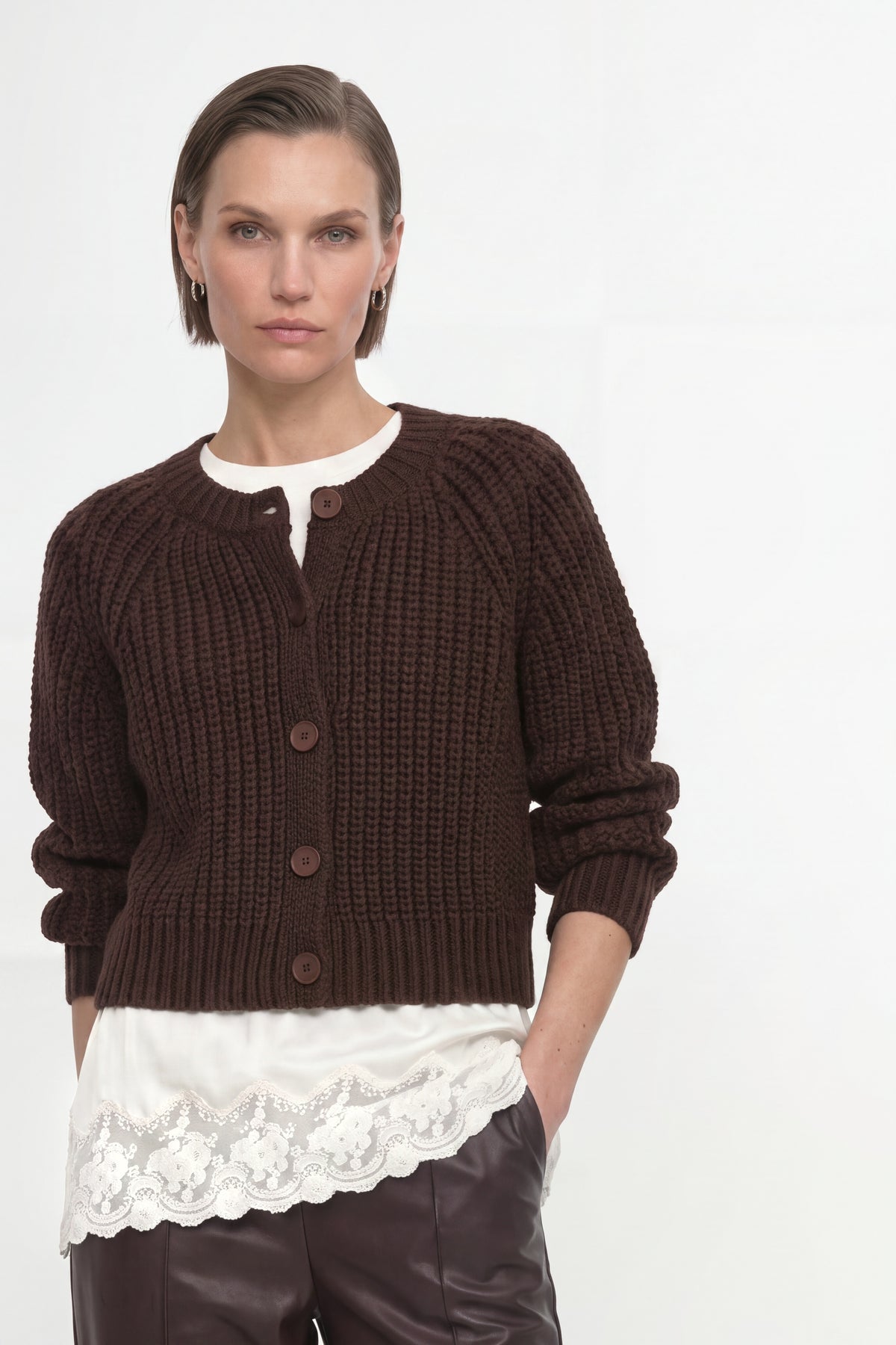 Cropped Cardigan mit Rippstruktur-Rich & Royal