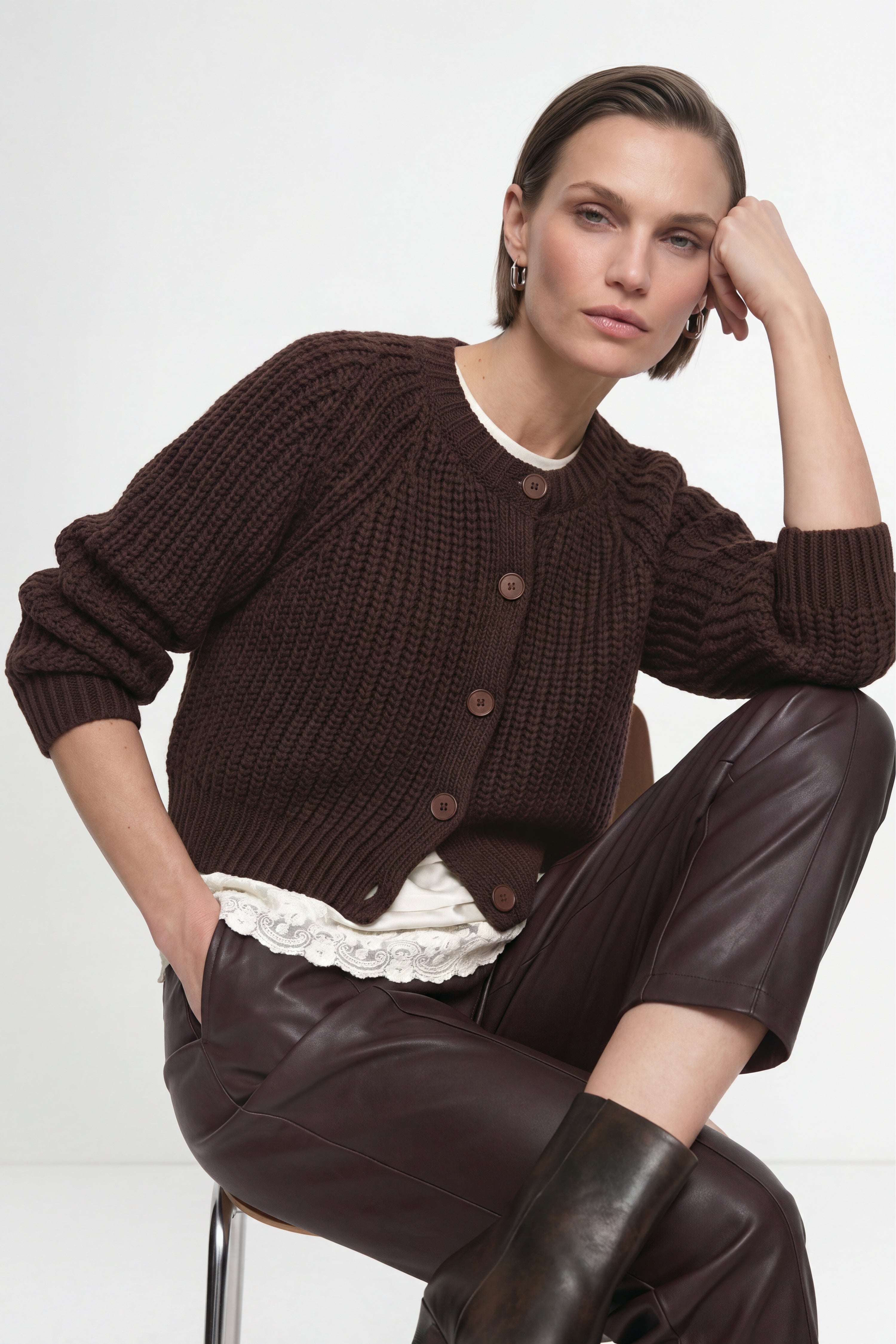 Cropped Cardigan mit Rippstruktur-Rich & Royal