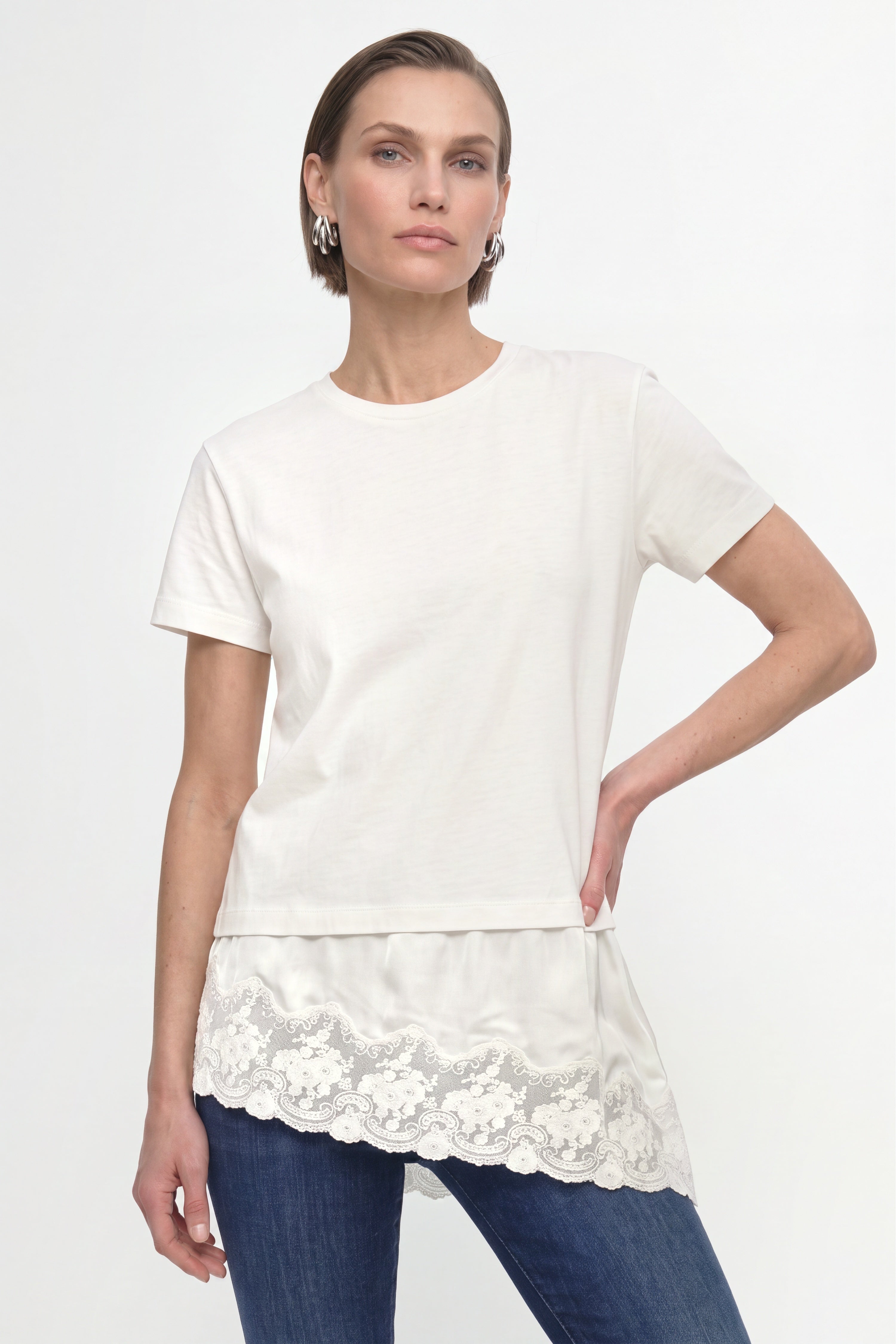 Baumwollshirt mit Spitzensaum-Rich & Royal