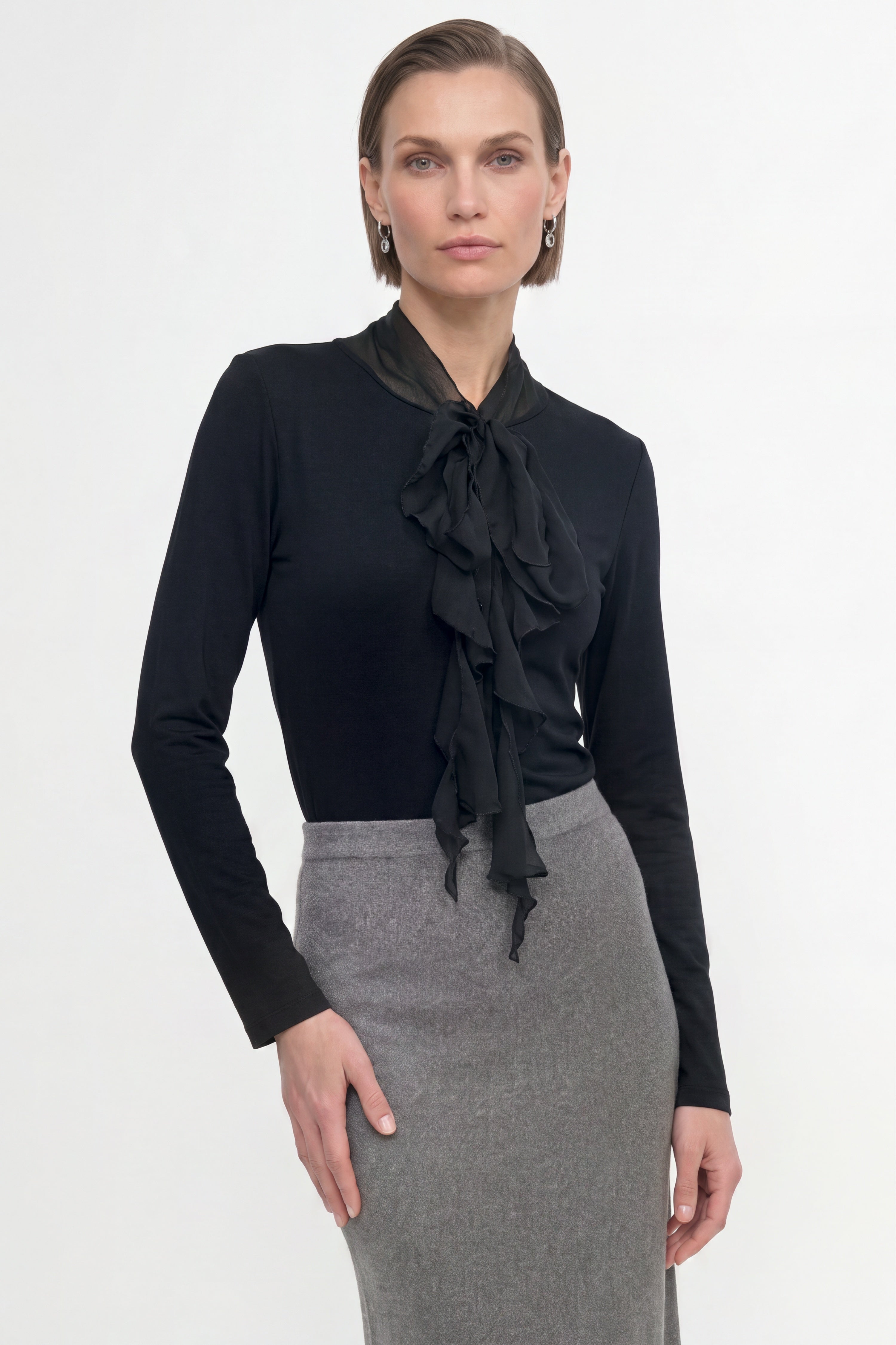 Baumwoll-Longsleeve mit Rüschendetail-Rich & Royal