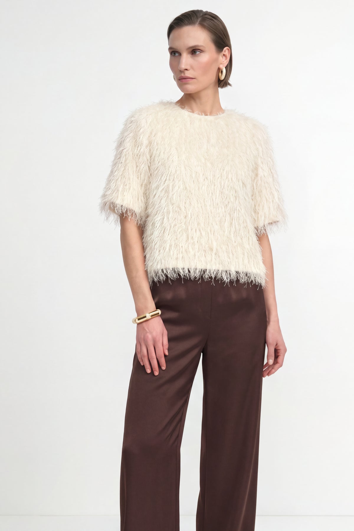 Kurzarmbluse mit Shaggy-Struktur-Rich & Royal