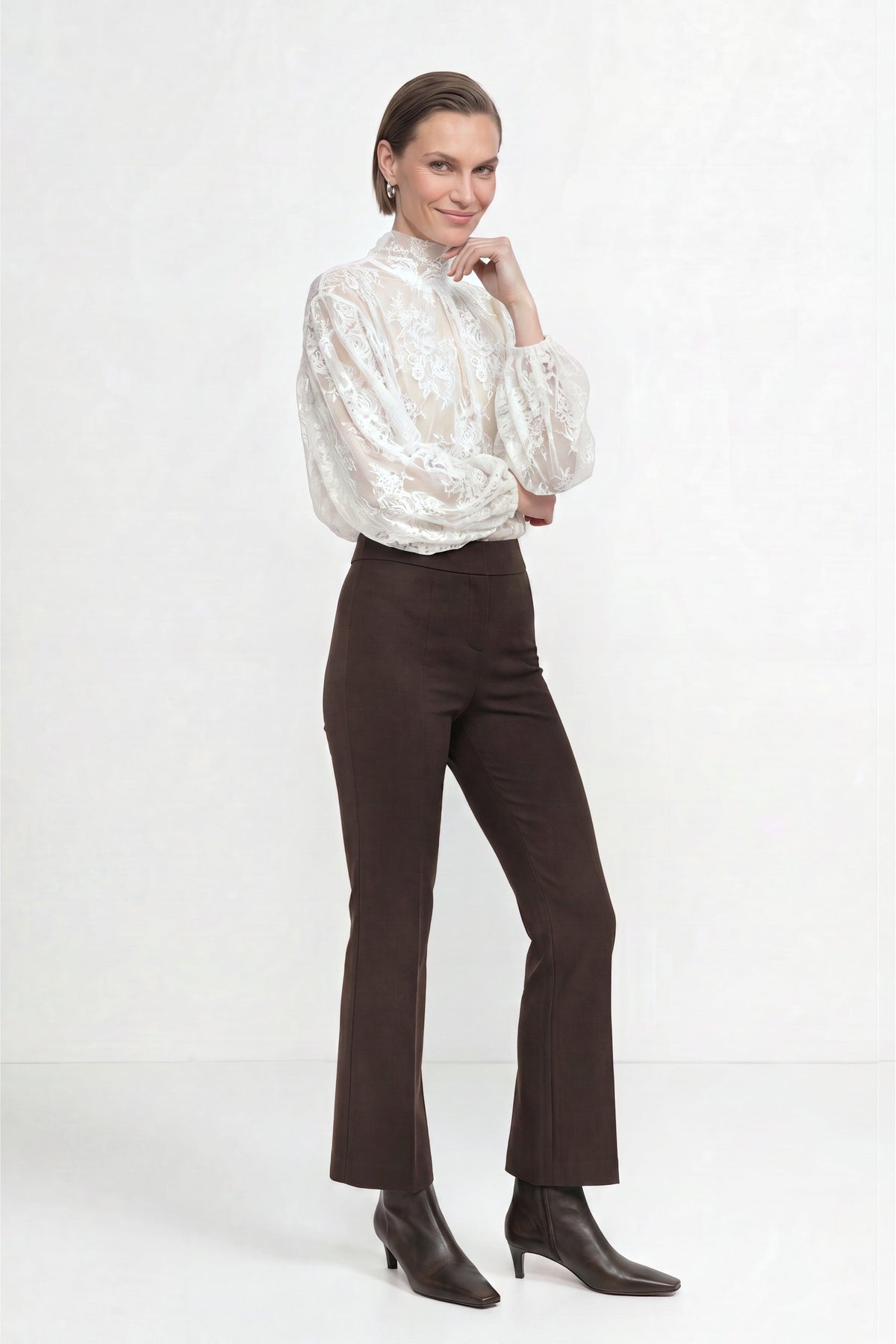 Transparente Spitzenbluse mit Stehkragen-Rich & Royal