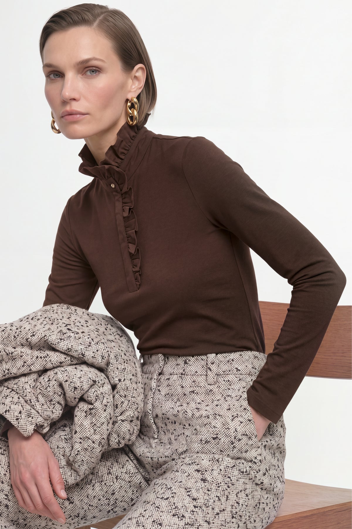 Longsleeve mit Rüschenkragen-Rich & Royal