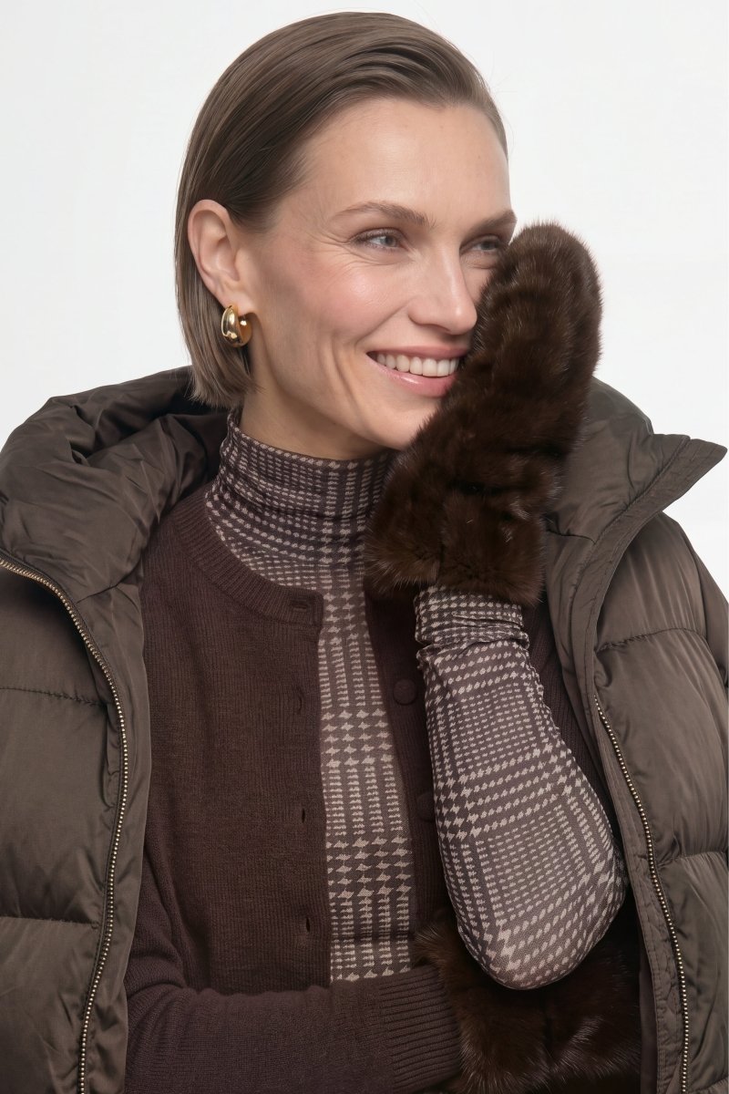 Dunkelbraune Handschuhe in Felloptik-Rich & Royal