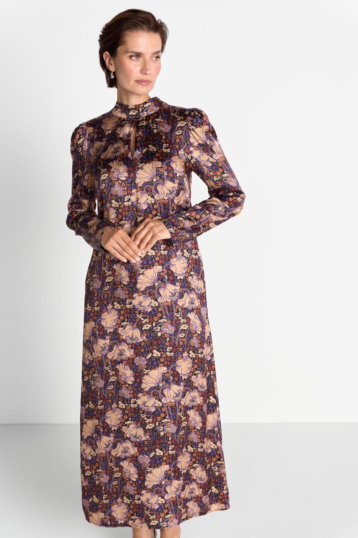 Kleid mit Blumenprint und Stehkragen-Rich & Royal