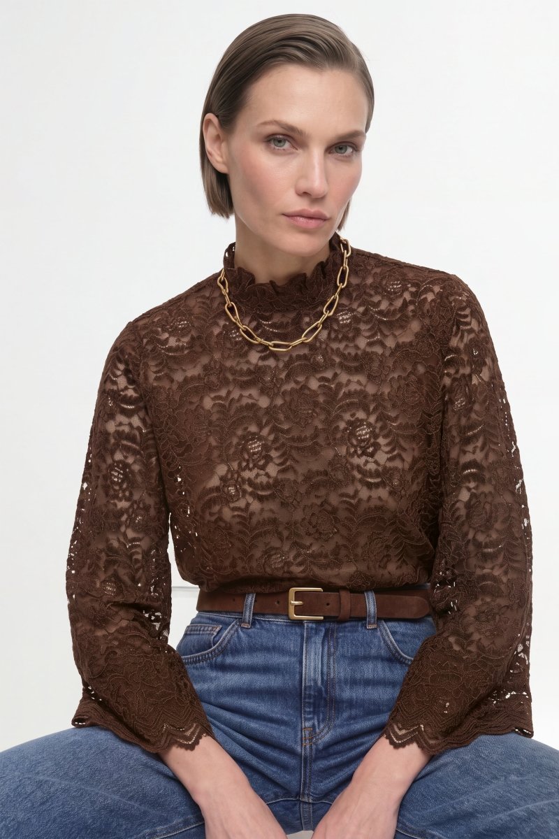 Spitzenbluse mit Stehkragen-Rich & Royal