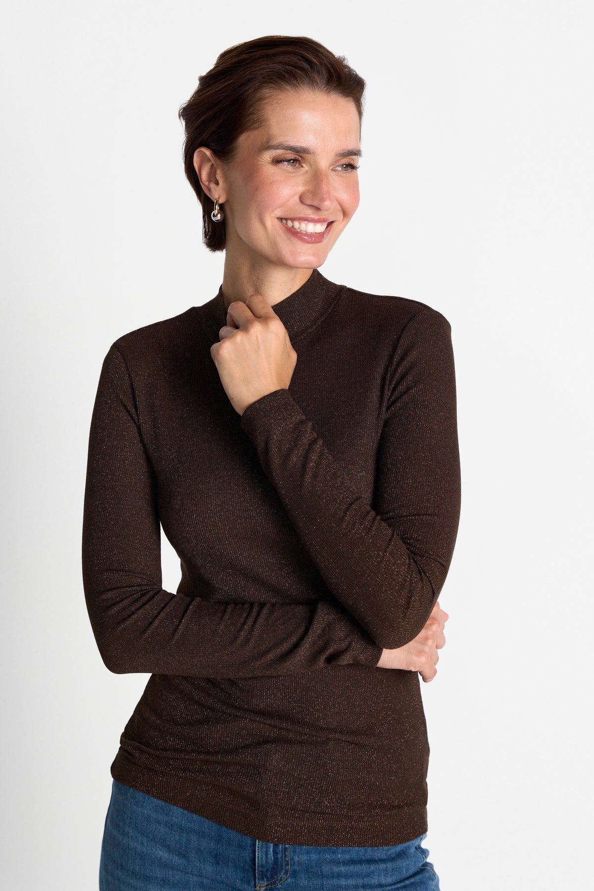 Rippstrick-Longsleeve mit Stehkragen-Rich & Royal