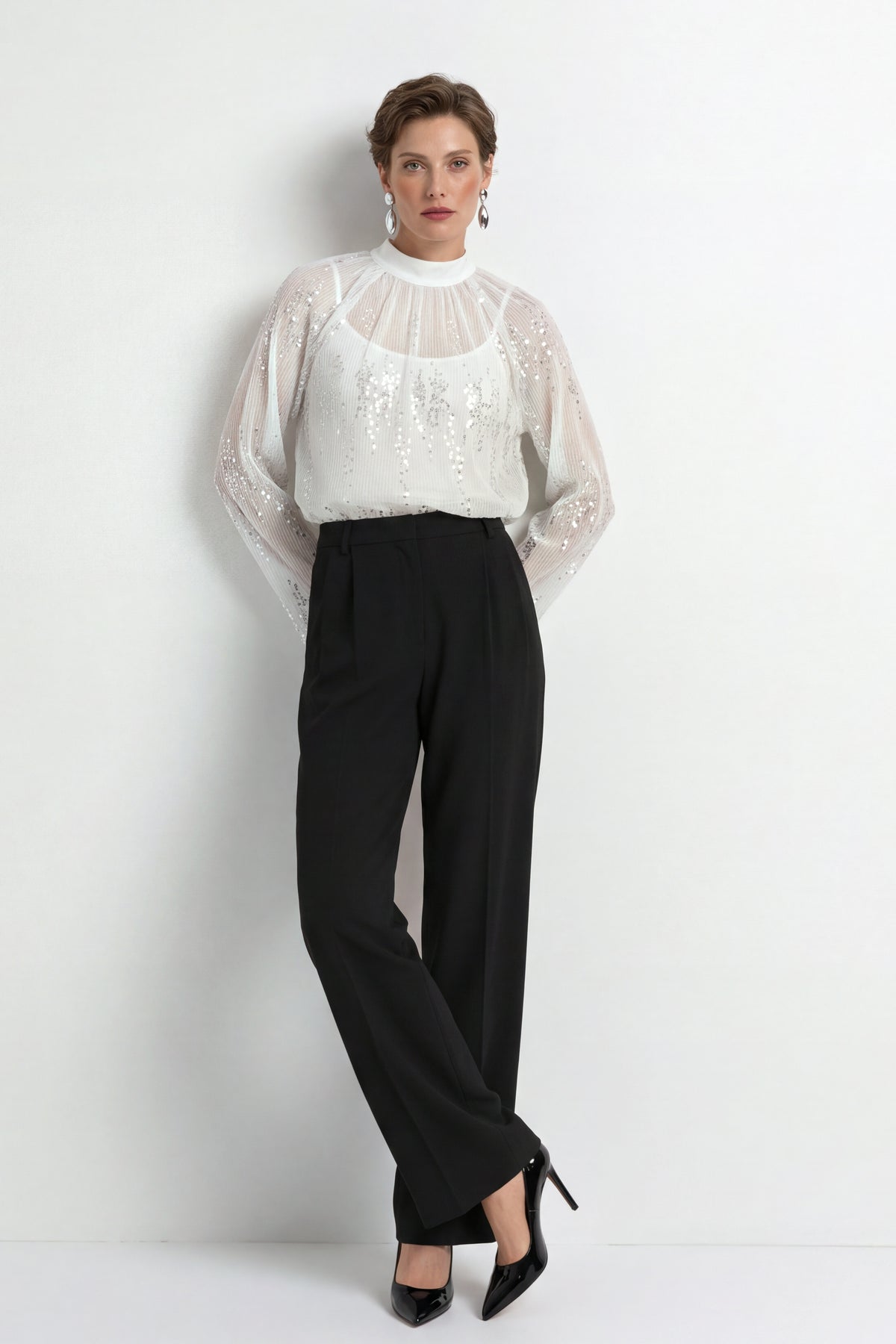 Plisseebluse mit Pailletten-Rich & Royal