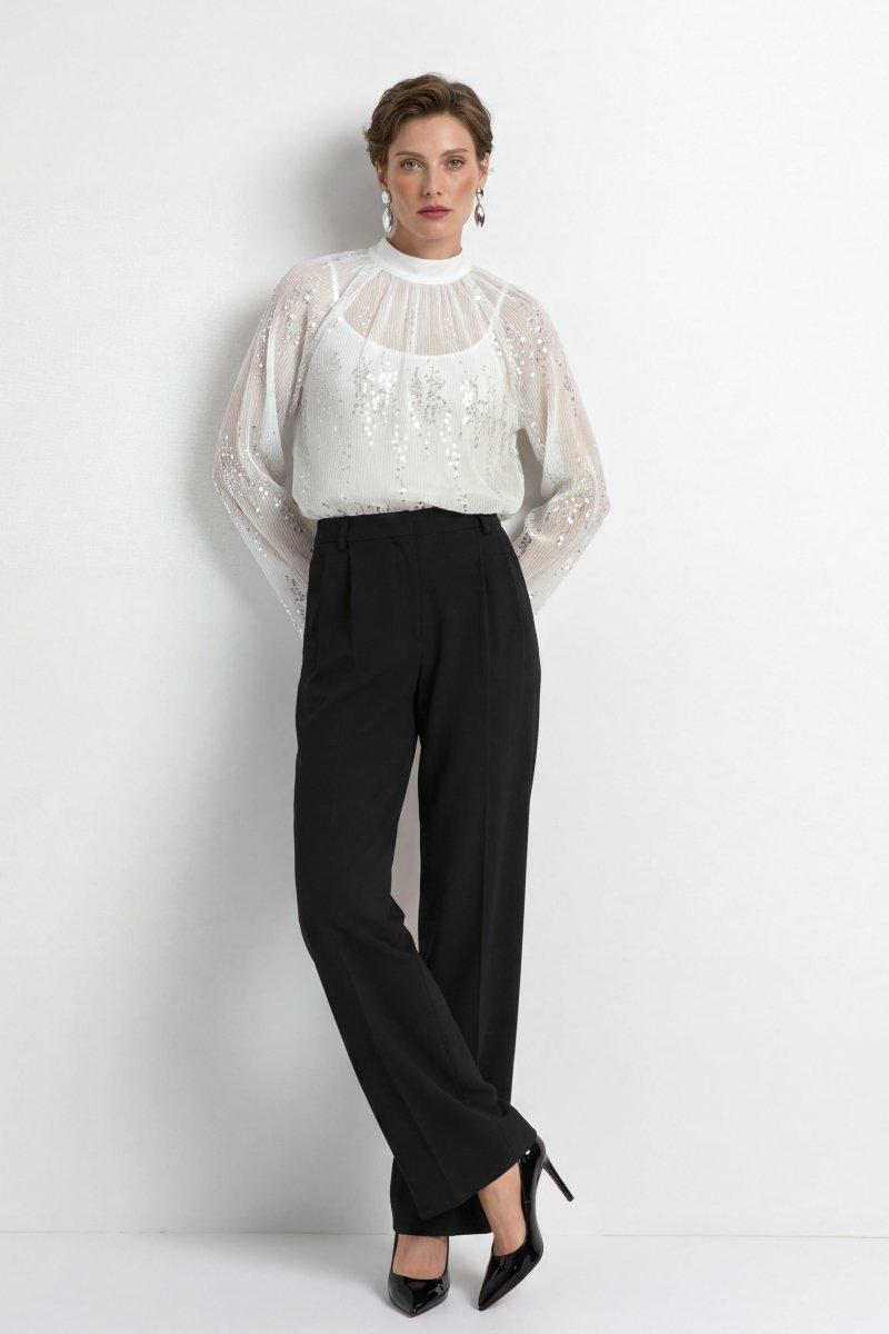 Plisseebluse mit Pailletten-Rich & Royal