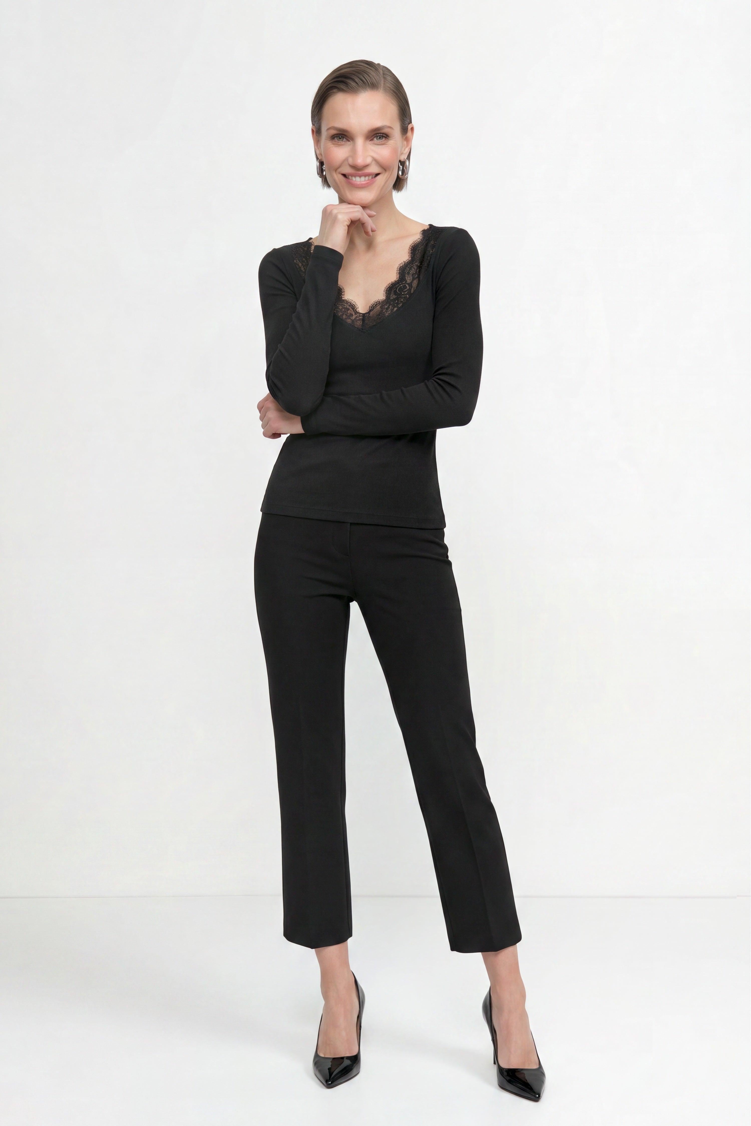 Baumwoll-Longsleeve mit Spitzenbesatz-Rich & Royal