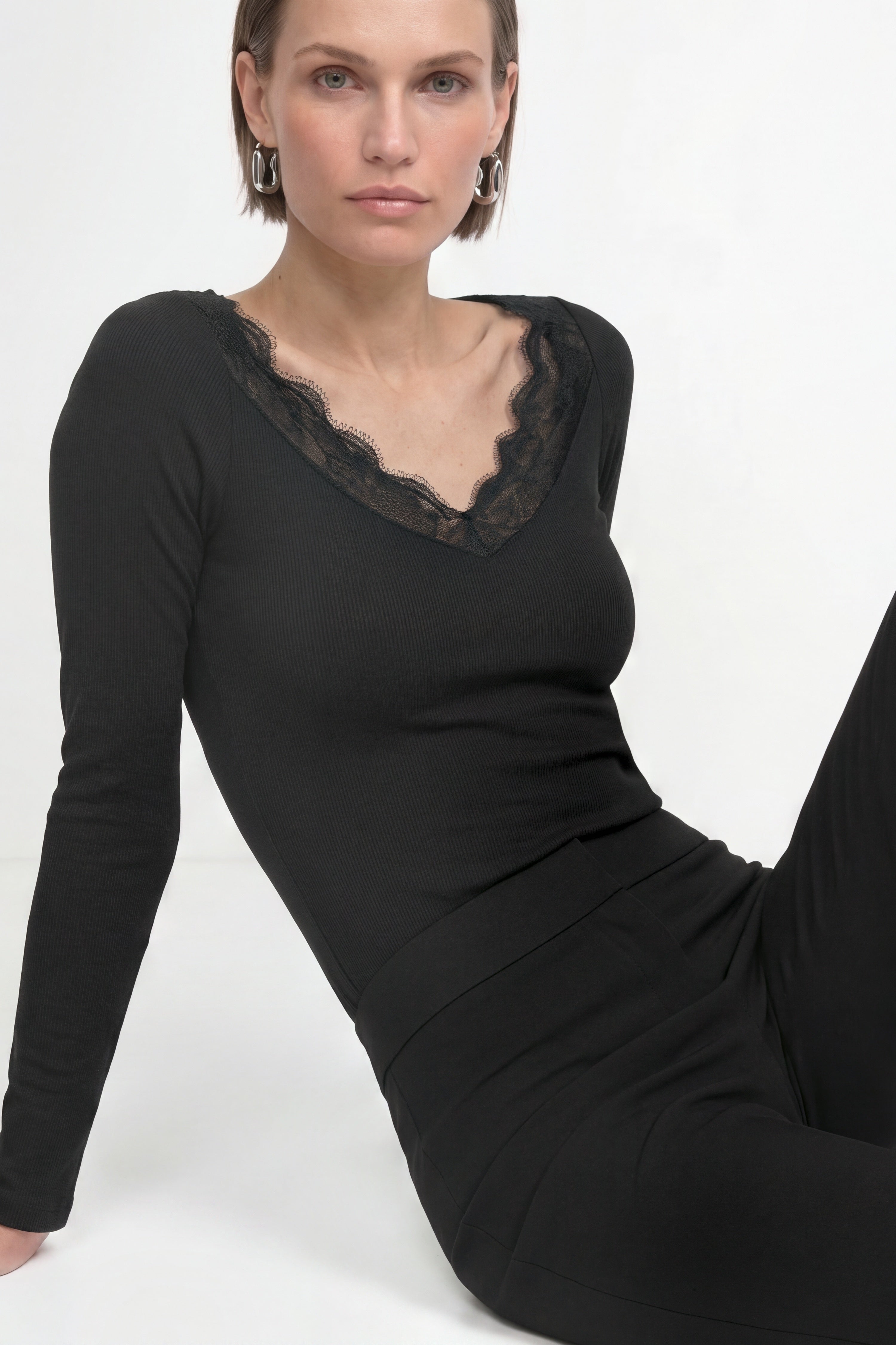 Baumwoll-Longsleeve mit Spitzenbesatz-Rich & Royal