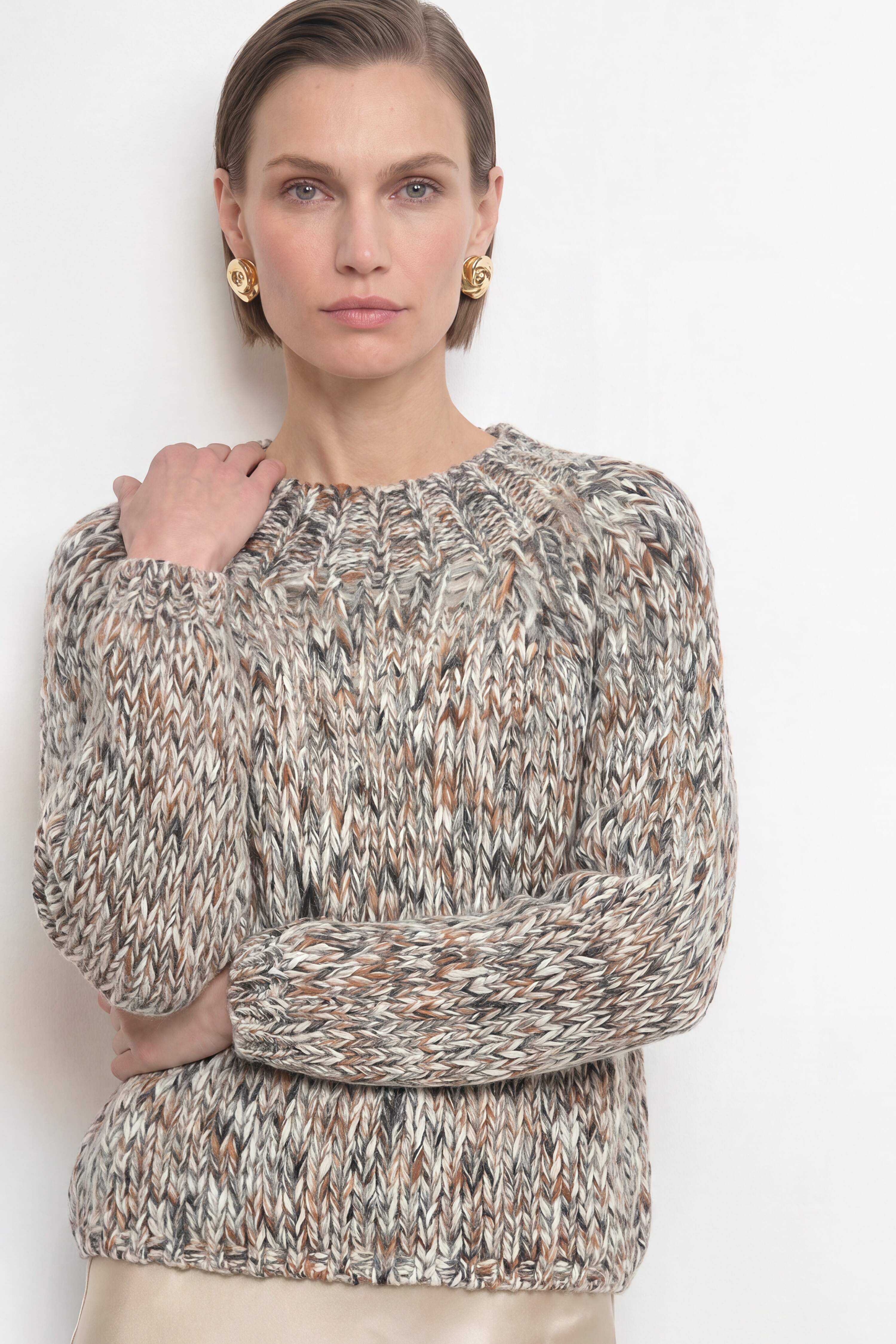 Grobstrick-Pullover in Melange-Optik-Rich & Royal